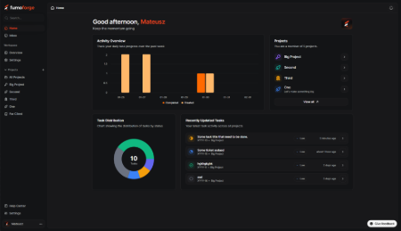 FumoForge task management interface with kanban boards